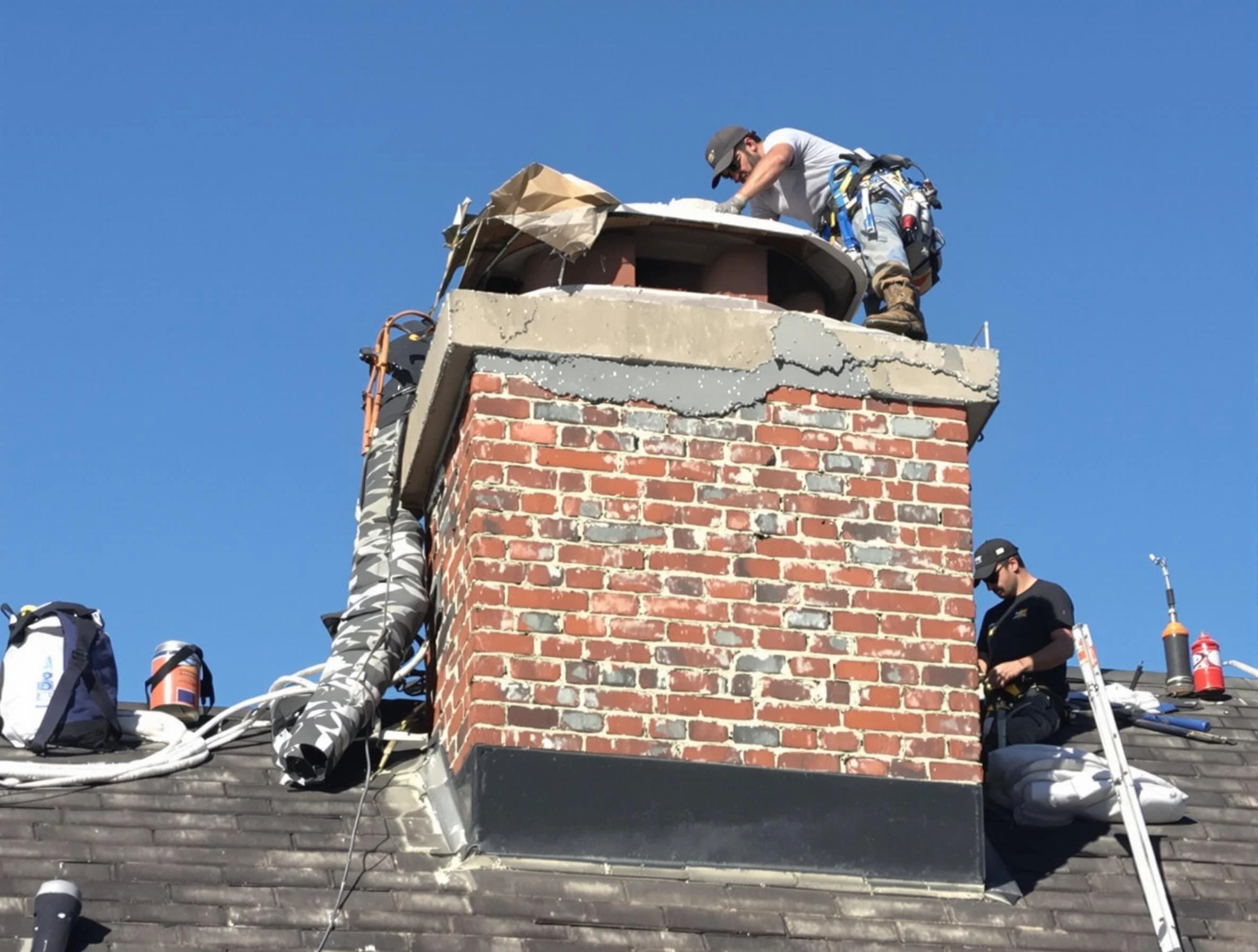 Adamsville Chimney Sweep installing a custom chimney crown in Adamsville, AL