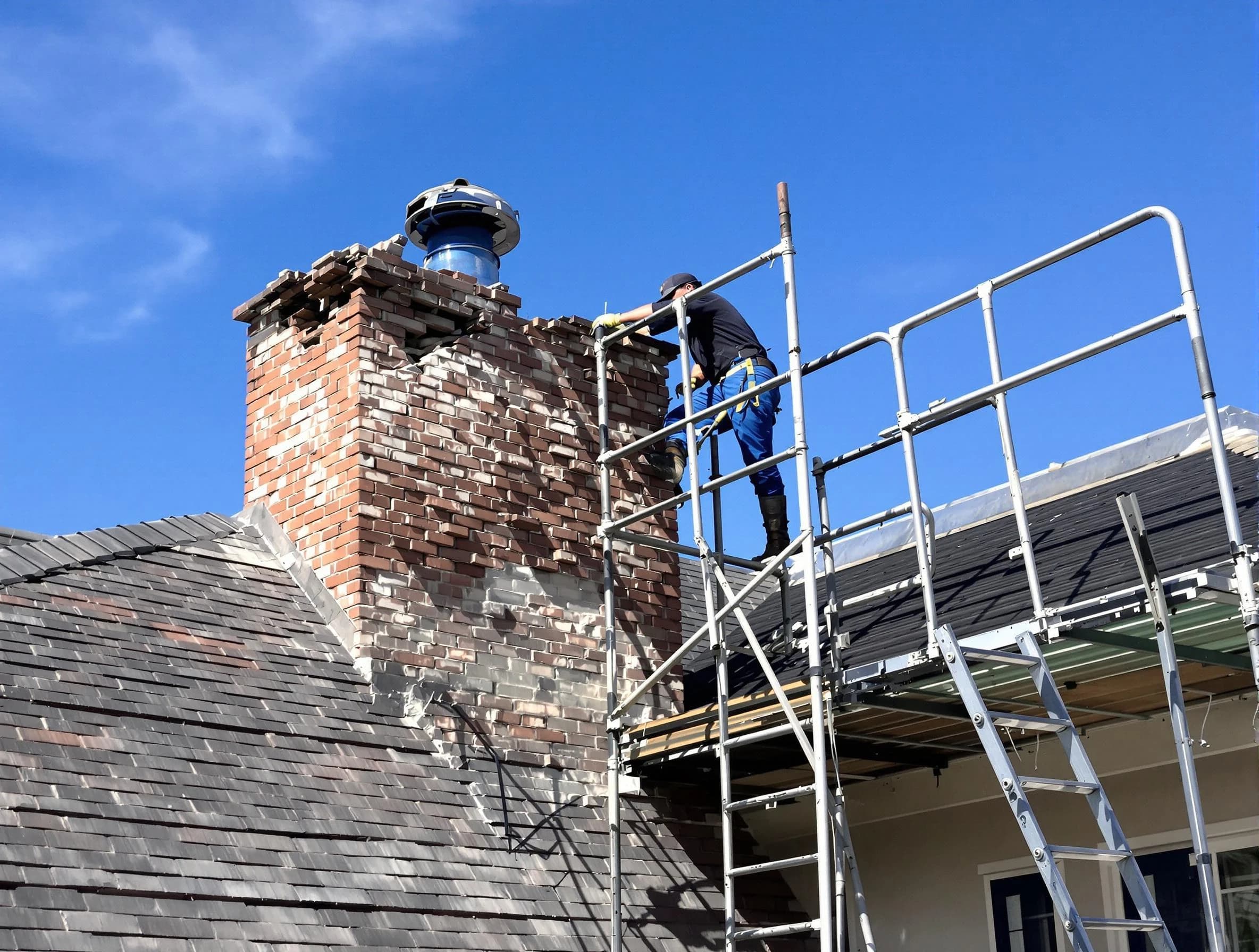 Rebuilding a chimney structure by Adamsville Chimney Sweep in Adamsville, AL