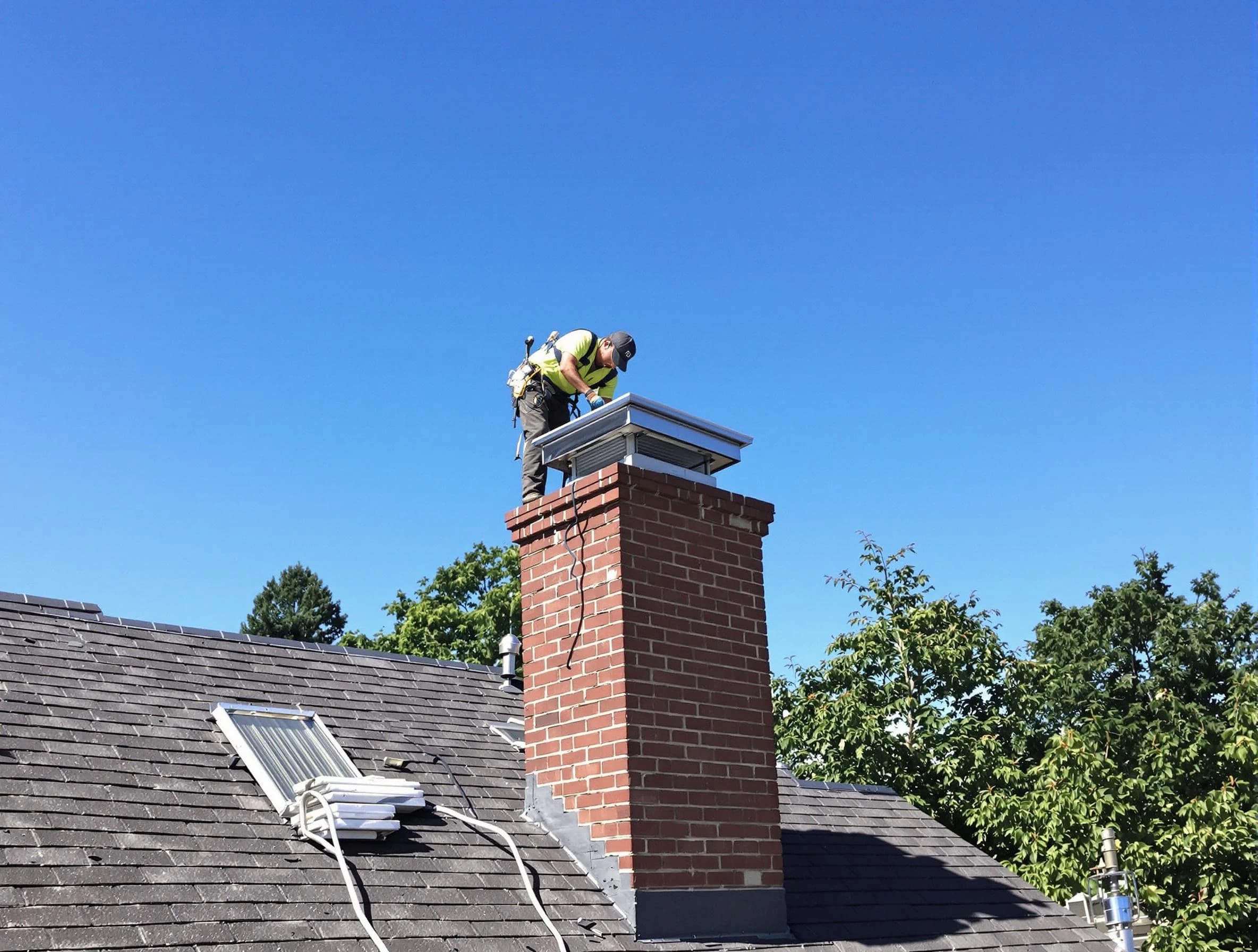 Adamsville Chimney Sweep technician measuring a chimney cap in Adamsville, AL